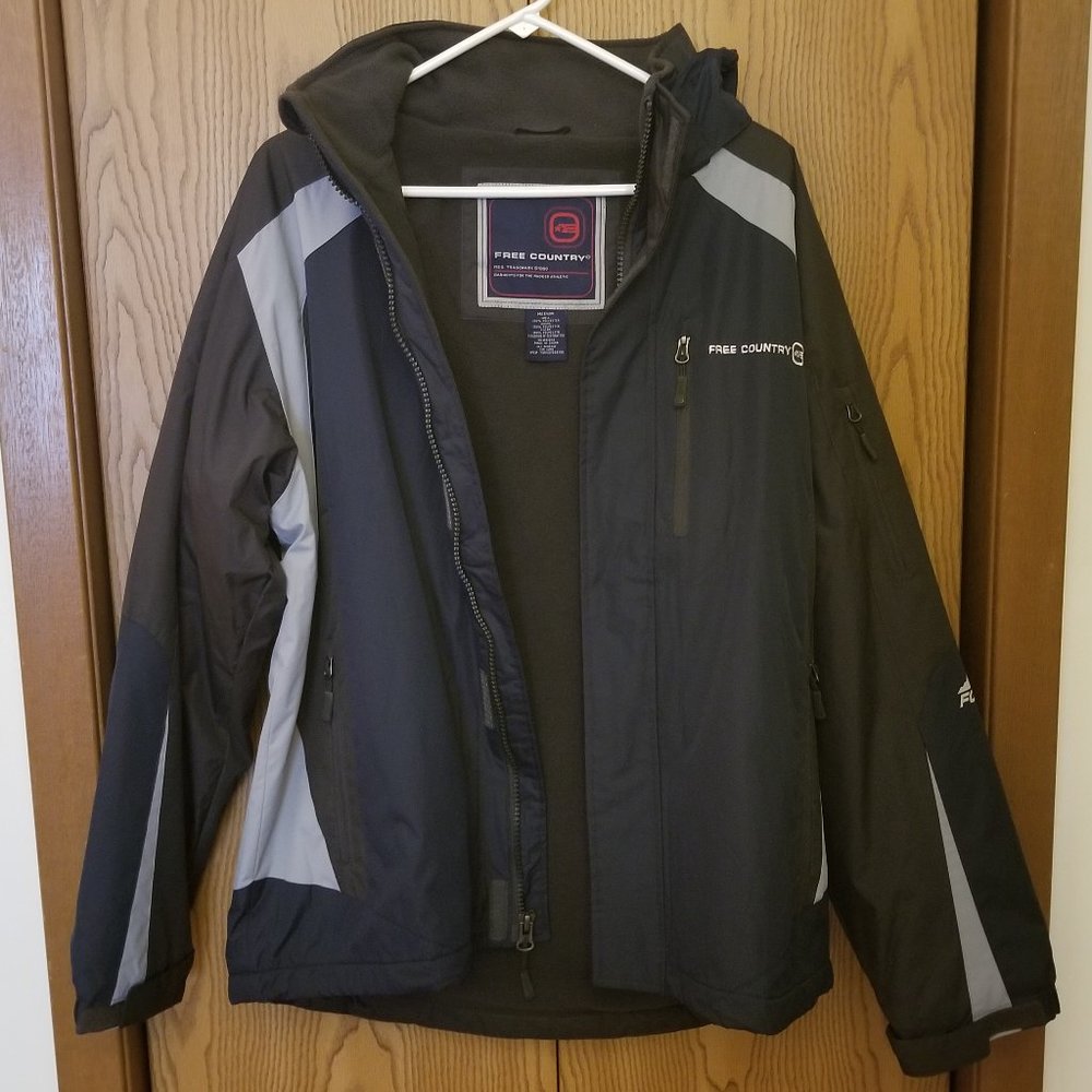 ❤️Free Country Black Navy Blue Gray Water & Wind Resistant Zipped Jacket w/ Hood